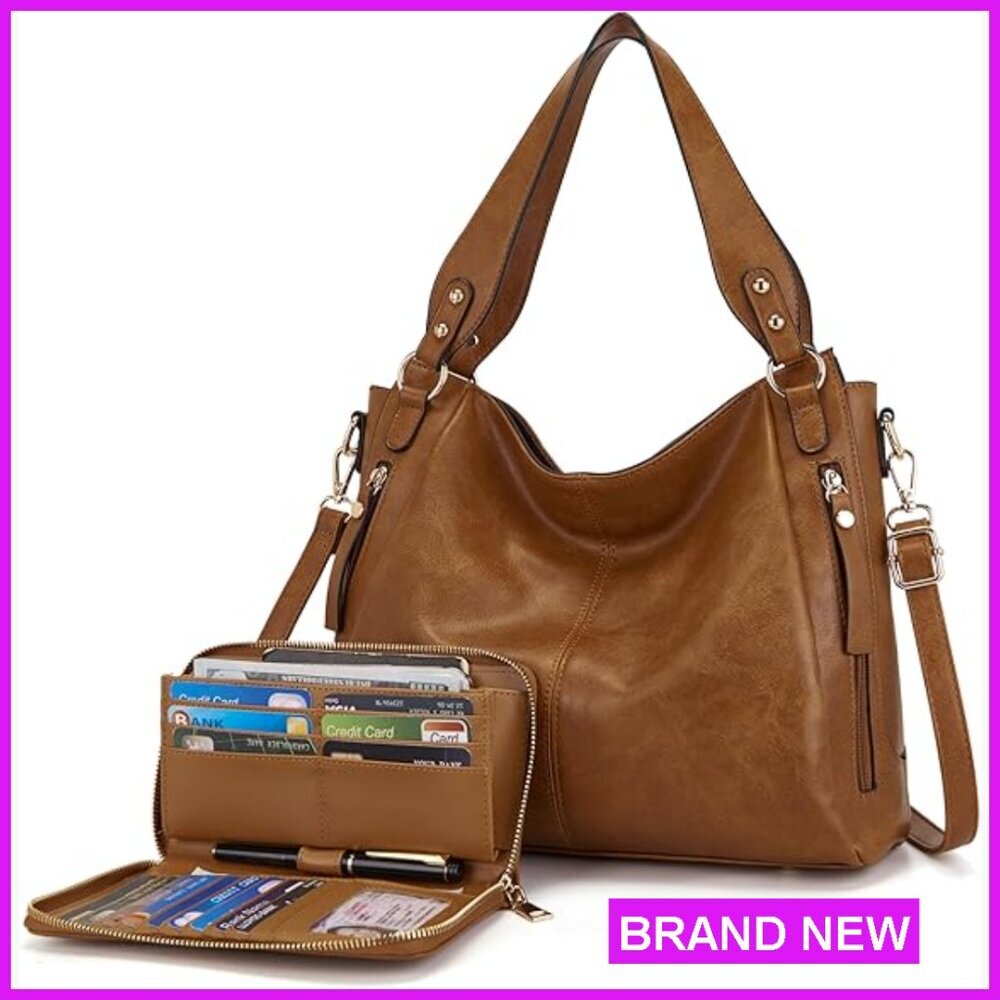 Hobo Tote Crossbody Bag Vegan Leather Adjustable Strap Multi-Pocket Chic